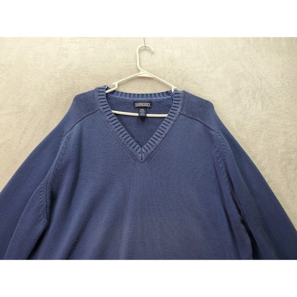Lands' End Sweater Men Large Blue Knit Cotton Long Raglan Sleeve V Neck Pullover - Picture 3 of 9